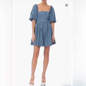 Avec Les Filles - Denim Mini Babydoll Dress with bow- NWT XS